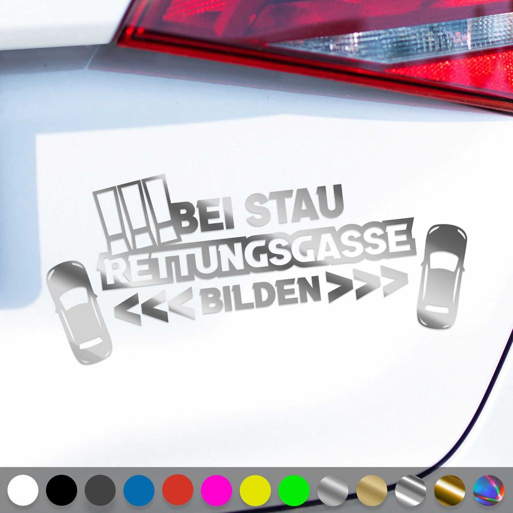 PantherPixel Rettungsgasse Aufkleber Bei Stau bilden freihalten Sticker Auto Geschenkidee Farbe Chrom-Silber
