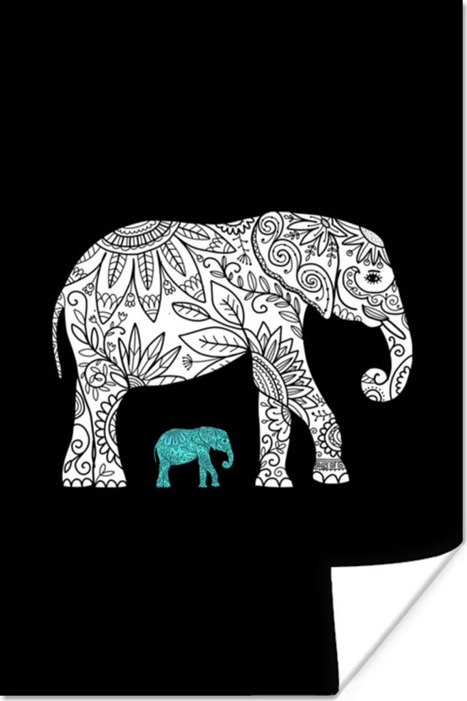 MuchoWow Poster Elefant - Muster - Schwarz 20x30 cm - Papierdruck