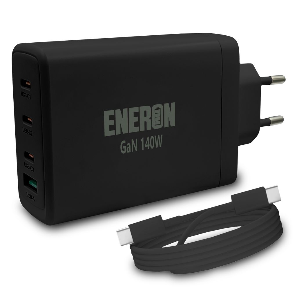 140W GaN Ladegerät: 3x USB-C PD + 1x USB-A QC, Schnellladegerät, inkl. USB-C-Kabel, kompatibel mit Laptop & Smartphone