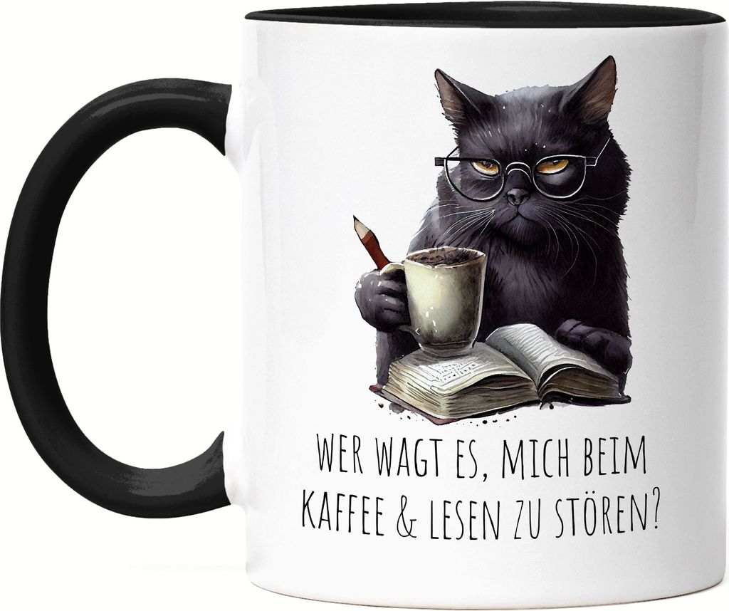 Wer wagt es mich zu stören Tasse Schwarz Katze Leseratte Bücherwurm Roman