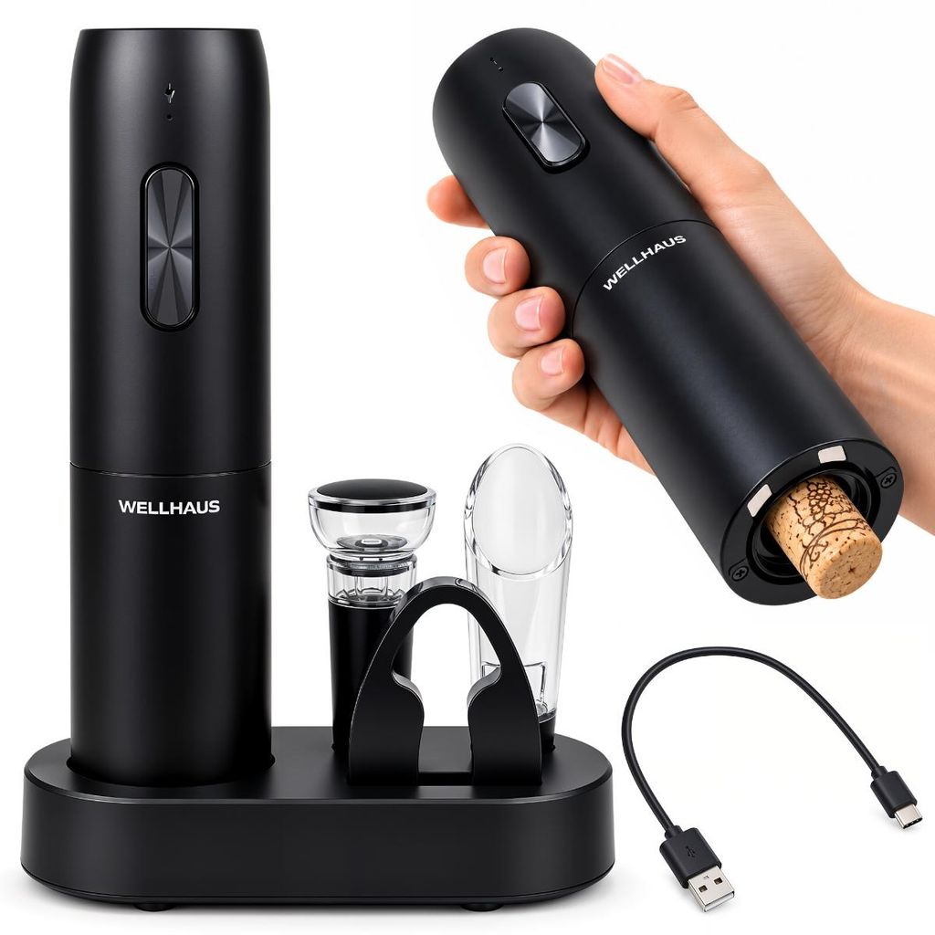 WELLHAUS Elektrische kurkentrekker set, zwart, USB-C Productafbeelding 