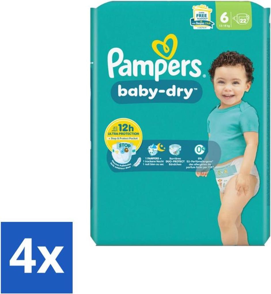 Pampers – Windeln – Baby Dry Größe 6 – 22 Windeln - Vorteilspack - 4 Stücke
