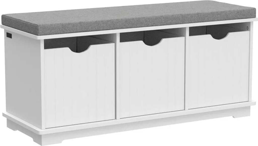 Banc de Rangement Chaussures avec Coussin Confort et 3 Tiroirs en Osier