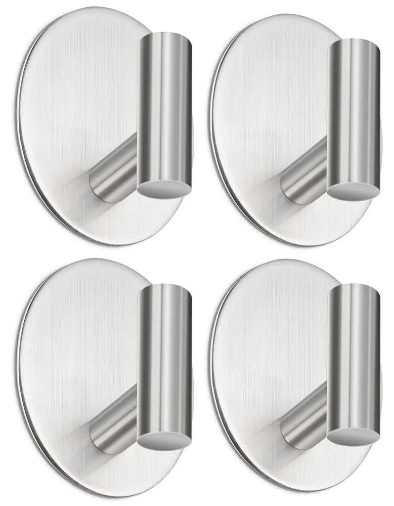 Patère autocollante salle de bain en inox argent, fixation max 8kg