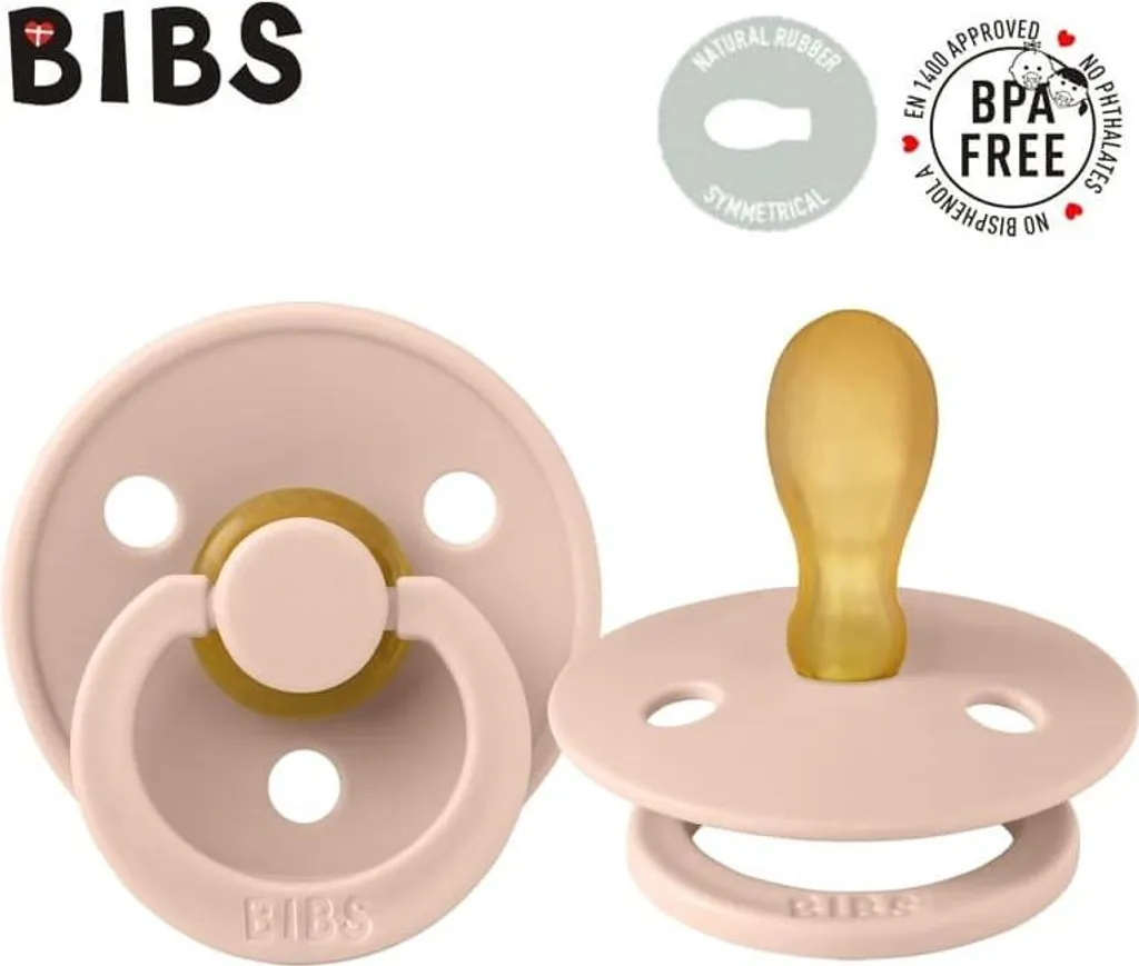 Sucette physiologique en latex naturel BIBS 6 mois et plus coloris Blush