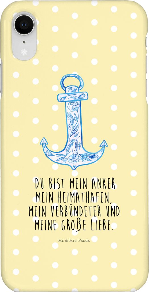 Mr. & Mrs. Panda Iphone XR Handyhülle Anker Blau - Gelb Pastell - Geschenk, Handy Case, Lustige Sprüche, Premium Kunststoff