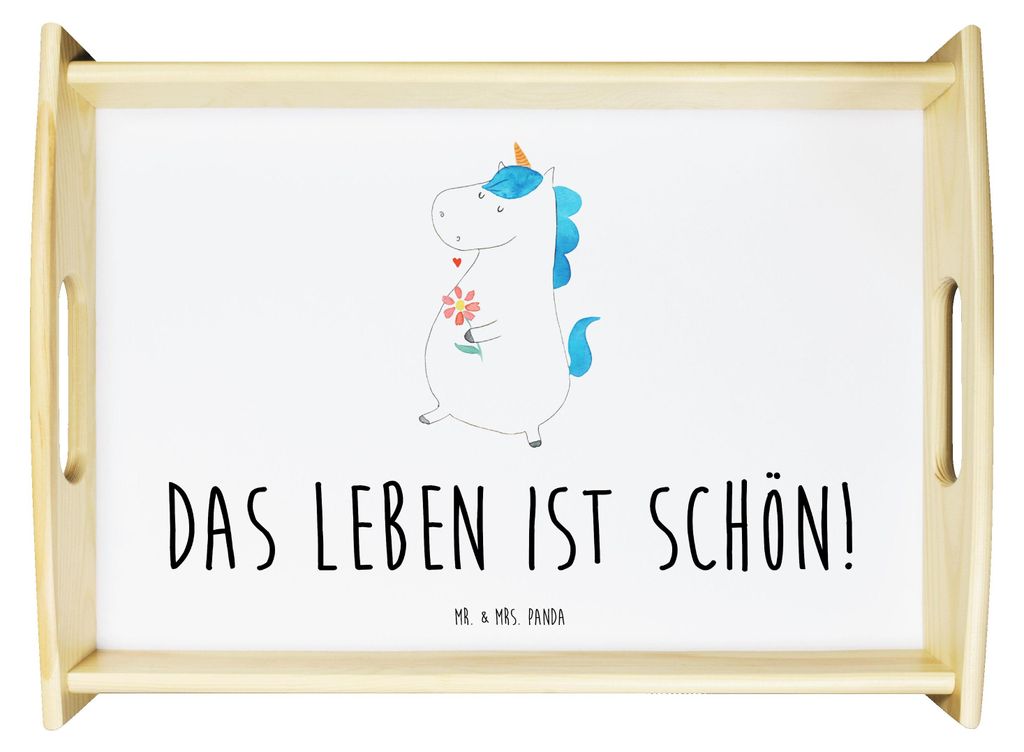 Mr. & Mrs. Panda Sofa Tablett Einhorn Spaziergang - Weiß - Geschenk, Deko, Blumen, teetablett, Bett-Tablett, Einhörner, Unicorn, Mutter, holz, f...