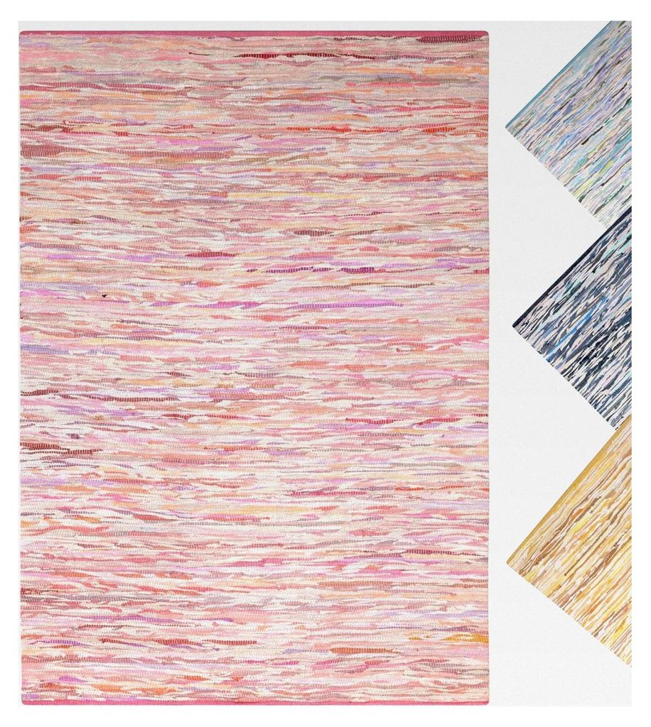 Handgewebter Baumwoll-Flickenteppich | Boho Teppich | Bunter Kinderteppich, weich und strapazierfähig | Baumwollteppich | Pink, eckig 80 x 150 cm