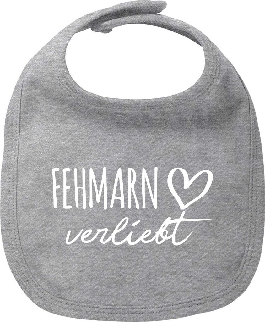 Huuraa Baby Lätzchen Fehmarn verliebt Heather Grey Klettverschluss Baumwolle Latz Geschenkidee