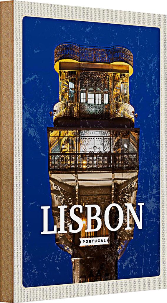 Holzschild Reise 20x30cm Lisbon Portugal Architektur Retro