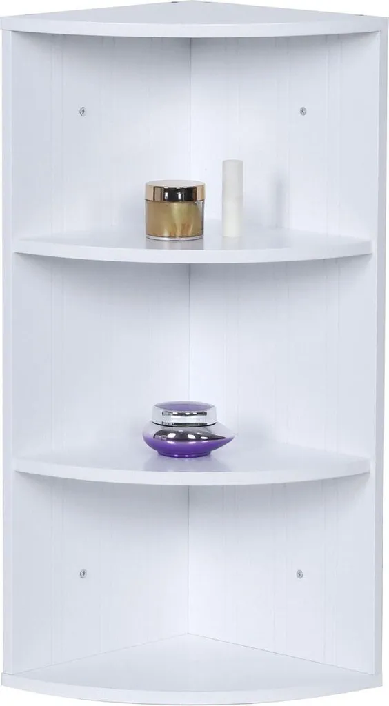 Meuble étagère d'angle tripode en bois MDF, 3 rayons de rangement compact