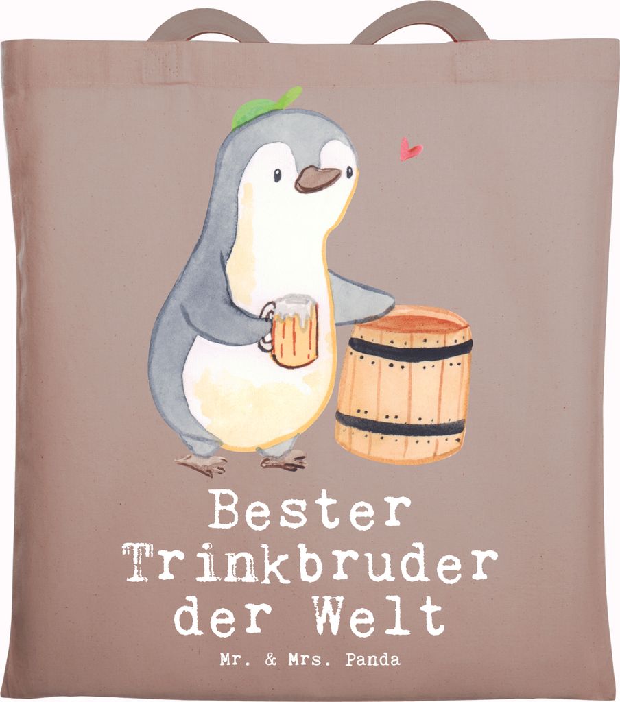 Mr. & Mrs. Panda Schultasche Pinguin Bester Trinkbruder der Welt - Braun Pastell - Geschenk, Beutel, Tasche, Shopping, Kumpel, Tote Bag, Kumpane, P...