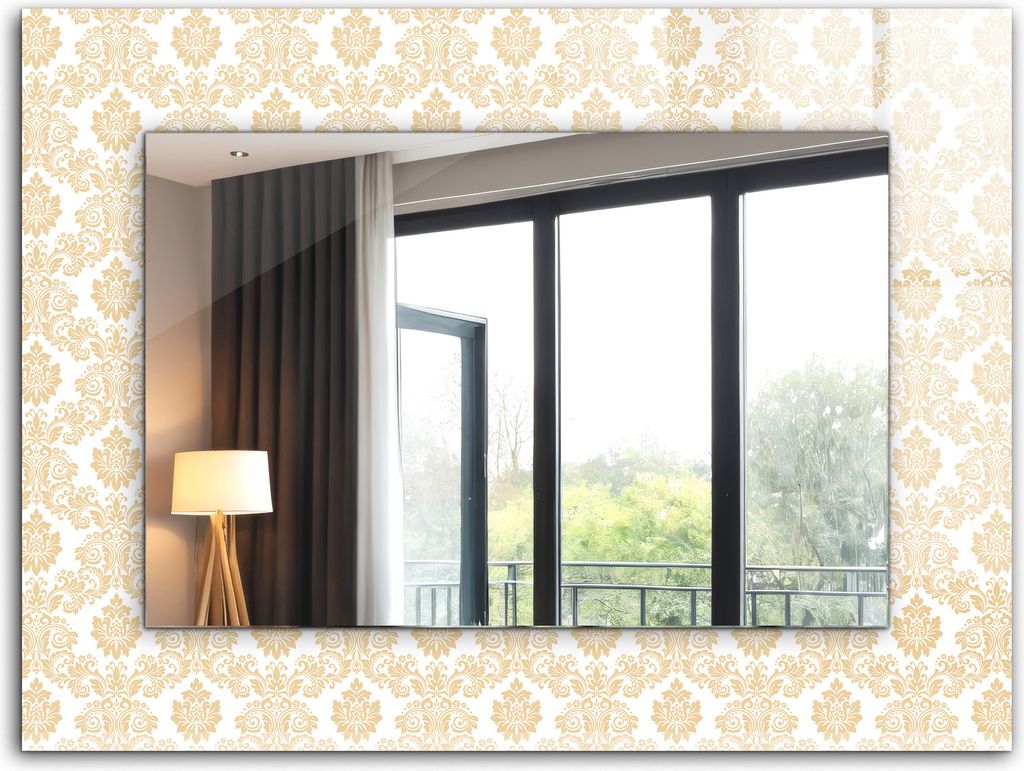 Bedruckter Spiegel - Wandspiegel - Dekorativer - Modern - 80x60 cm - Gelbe Ornamente