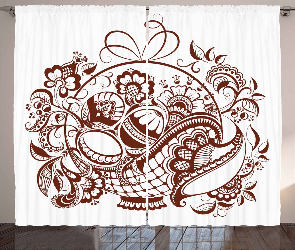 ABAKUHAUS Ethnisch Rustikaler Gardine, Klassische Strudel Blossom, Schlafzimmer Kräuselband Vorhang mit Schlaufen und Haken, 280 x 175 cm, Braun u...