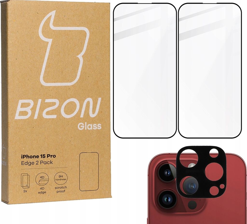 BIZON Edge 2x Bildschirmglas + Kameraglas Apple iPhone 15 Pro