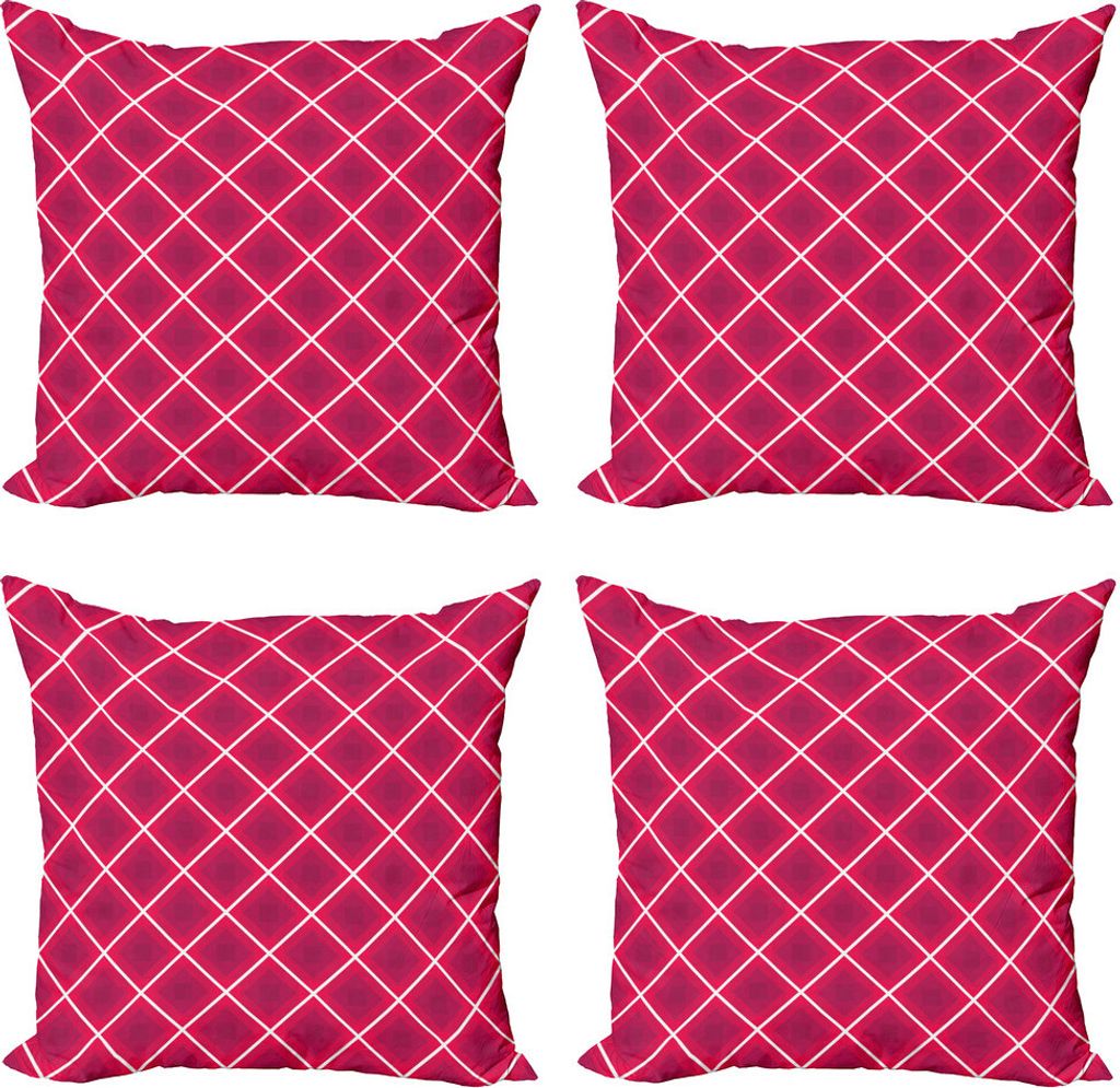ABAKUHAUS Geometrisch Kissenbezug Set (4 Stück), Abstrakt Rhombus Shapes, Moderner Doppelseitiger Digitaldruck, 45 cm x 45 cm, Magenta, Rosa, Weiß