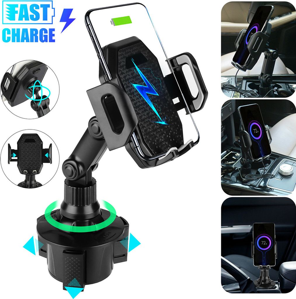 Auto-Cup-Halterung Mount Qi Wireless-Ladegerät einstellbare Quick-Ladestand-Basis für Telefon schwarz