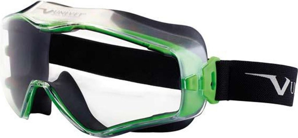 Vollsichtbrille 6x3 EN 166,EN 170 Rahmen gunmetallic/grün,Scheibe klar PC UNIVET