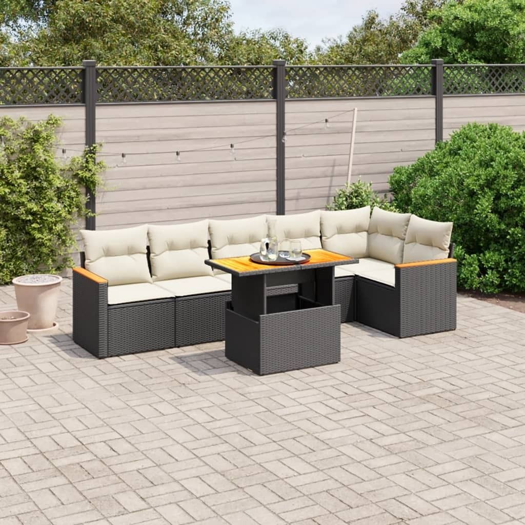 Design 7-tlg. Garten-Sofagarnitur mit Kissen Schwarz Poly Rattan, Gartenmöbel-Sets 2024 Neu