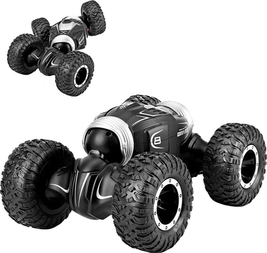 Fernbedienung Auto Stunt Auto Spielzeug 2,4 GHz 4WD RC Doppelseitiges Rotierendes Auto mit Offroad High Speed Klettern, Schwarz