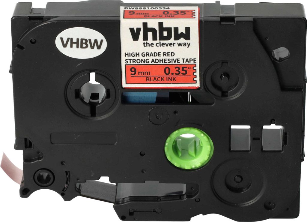 vhbw Schriftband-Kassette kompatibel mit Brother PT 9700PC, E500, 9800PCN, E300, E550W, E100, 9500pc Etiketten-Drucker 8m x 9mm Schwarz auf Rot