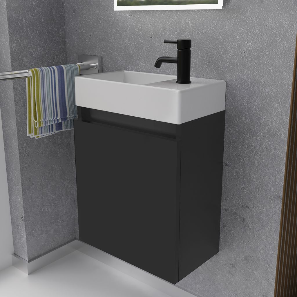 Alpenberger Gäste WC Waschbecken mit Unterschrank 45 cm | Badezimmerschrank Schmal | Badmöbel Set Waschplätze für Kleine Bäder | Waschbeckenun...
