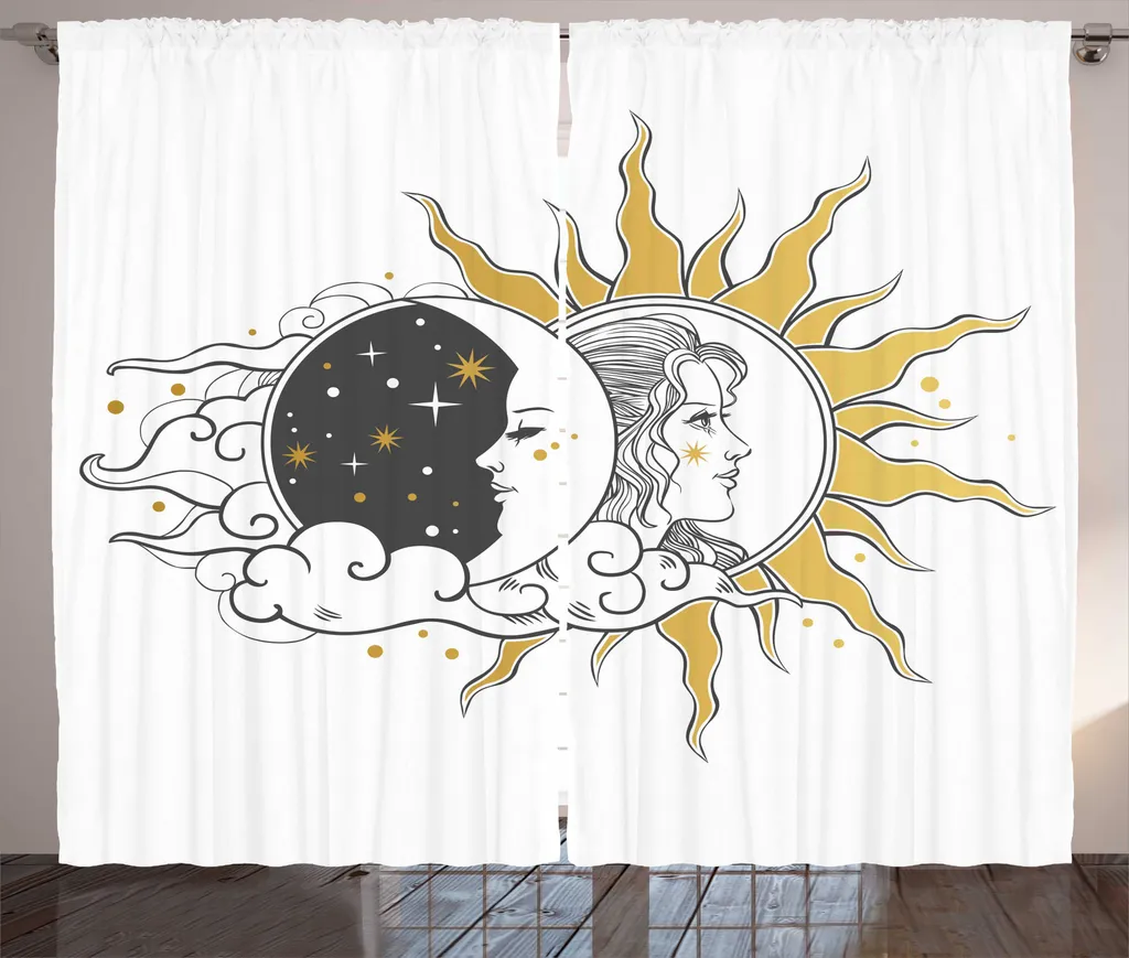 ABAKUHAUS Rideaux Moon Rays Gris Moutarde Portrait Femme 280 x 225 cm