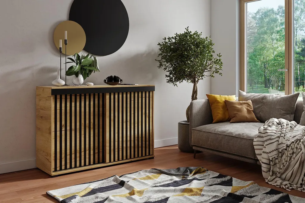Meuble de salon MALANI DUPLO en chêne robuste avec 140 cm de rangement