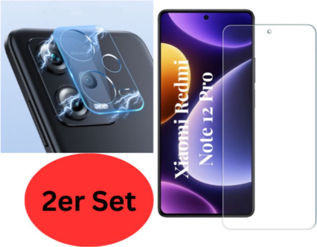 CLM-Tech 2er Set Displayschutzfolie kompatibel mit Xiaomi Redmi Note 12 Pro 5G - 1X Panzerfolie + 1X Kameraschutz Kameraglas Panzerglas Crystal Cle...