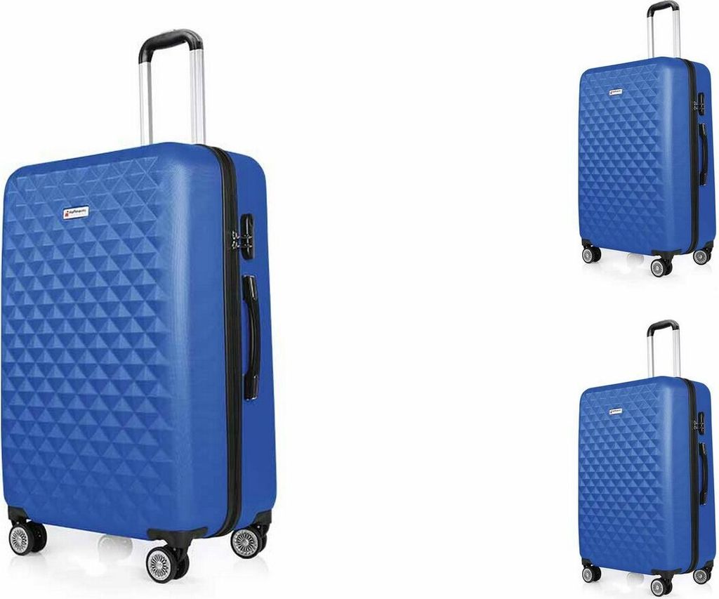 3er Set "Diamond" ABS Hartschalenkofferset Trolley Koffer 360 Grad Rollensystem Hartschale Reisekoffer mit 4 Rollen Mid Blau