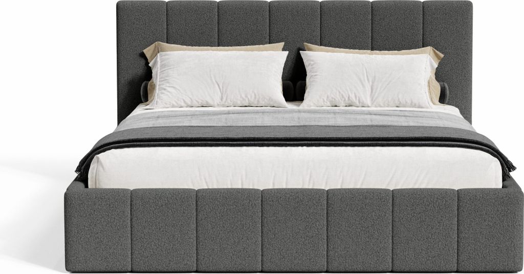 FEDVE Polsterbett Malfo Slim aus Bouclé-Stoff 180x200 cm, Graphit
