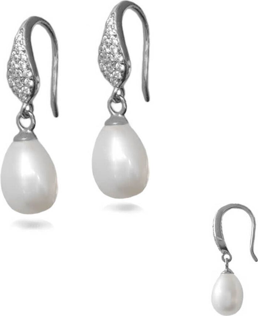 925 Sterling Silber Ohrhaken Ohrhänger vergoldet Ohrringe mit Zirkonia und Süßwasserzuchtperle Farbe - Silber