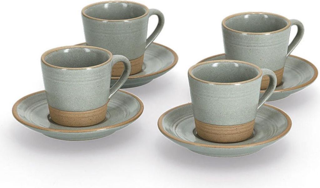 ZELLER 26538 Espresso-Set GRAU/BRAUN, 8-tlg., Steingut