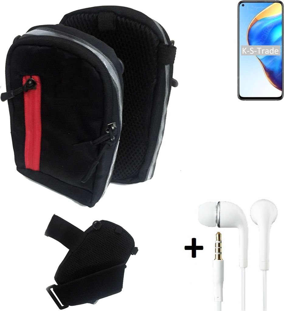 K-S-Trade Outdoor Gürteltasche Holster Umhängetasche + Kopfhörer kompatibel mit Xiaomi Mi 10T Pro schwarz Handy Tasche Case travelbag Schutzhülle