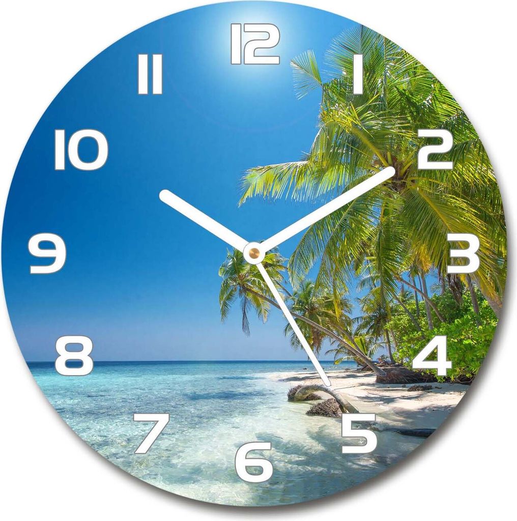 Wanduhr aus Glas 30fi Glasbild Glasuhr Gehärtetes Glas - weisse-zeiger - Maldives beach