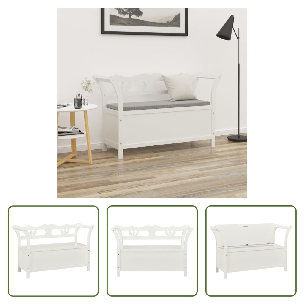 The Living Store Sitzbank Weiß 107x45x75,5 cm Massivholz Produktbild 