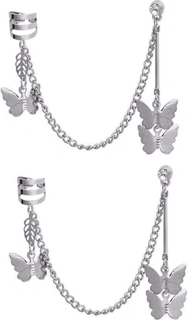 1 Paar Schmetterlinge Damen Ohrringe Coole Punk Silber Farbe Gliederkette Knorpel Clip Ohrringe Modeschmuck Geschenk
