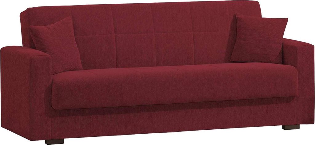 Schlafsofa Pinto, Lineares 3-Sitzer-Container-Schlafsofa, Wohnzimmersofa aus gepolstertem Stoff mit Klick-Klack-Öffnung, 212x80h87 cm, Rot