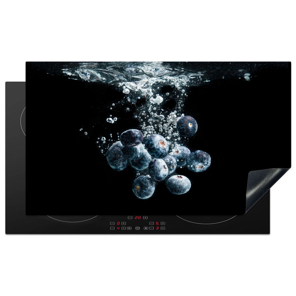 KitchenYeah Herdabdeckplatte Blaubeeren - Obst - Beeren - Stillleben - Wasser - Schwarz , 91x52cm, Küche Deko, Glaskeramikkochfeld Herdabdeckung...