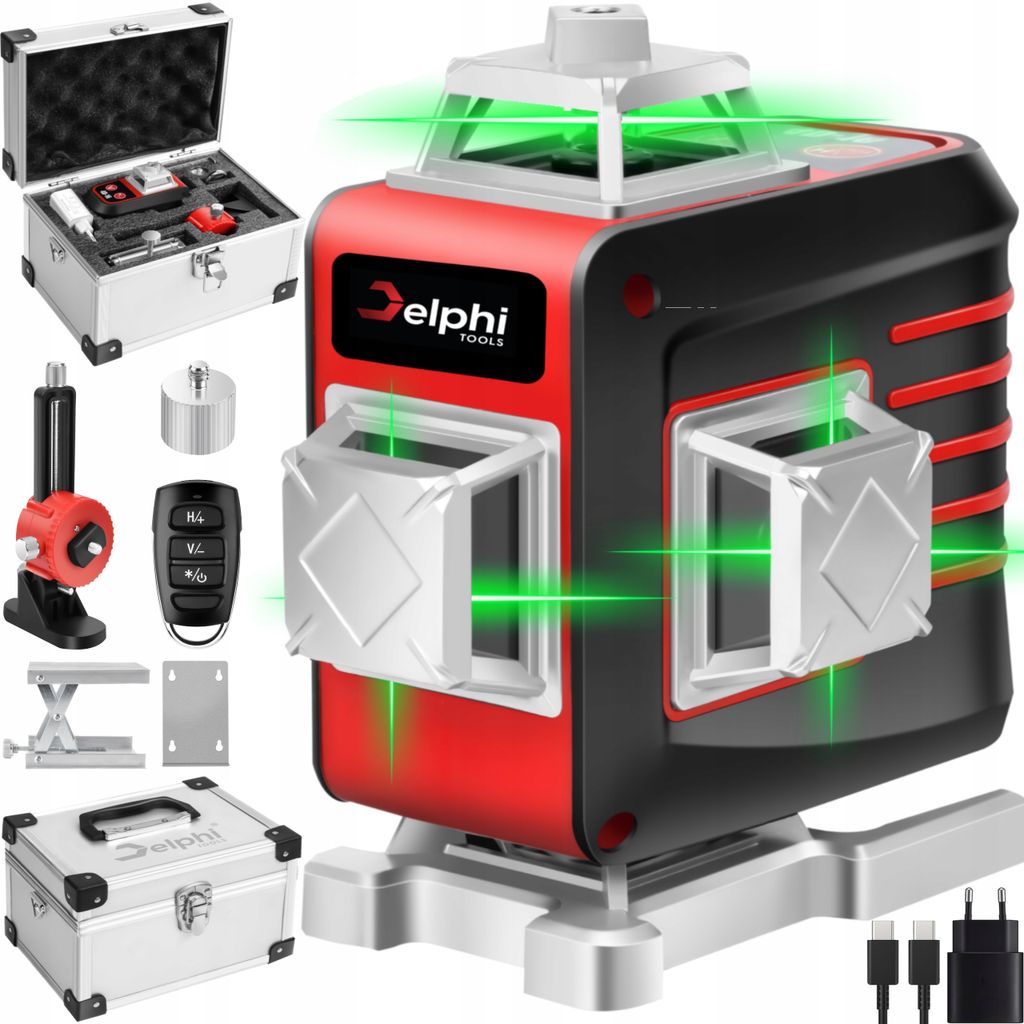 Selbstnivellierende Laserwasserwaage 4D 360 Laser Kreuz 16 Linien + Etui