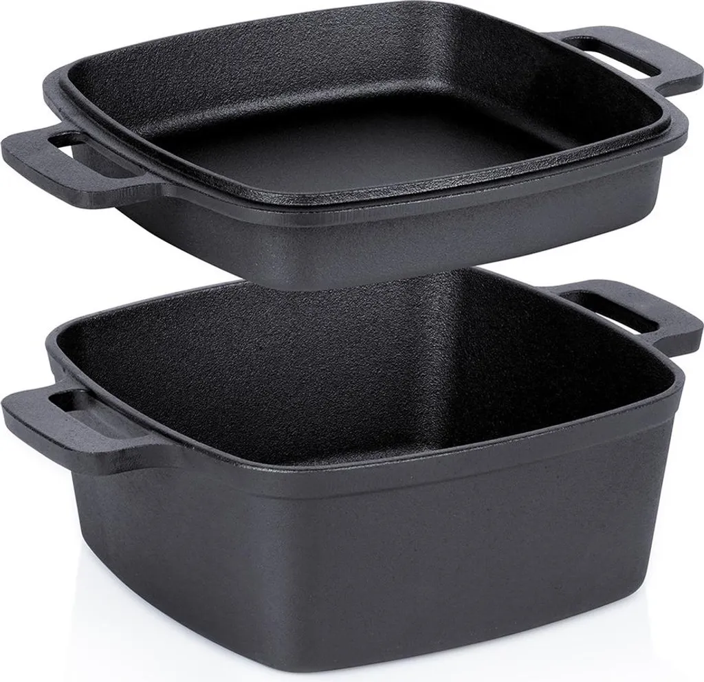 Vilde Cocotte en fonte carrée 2 en 1 noire de 4,5 L haute résistance