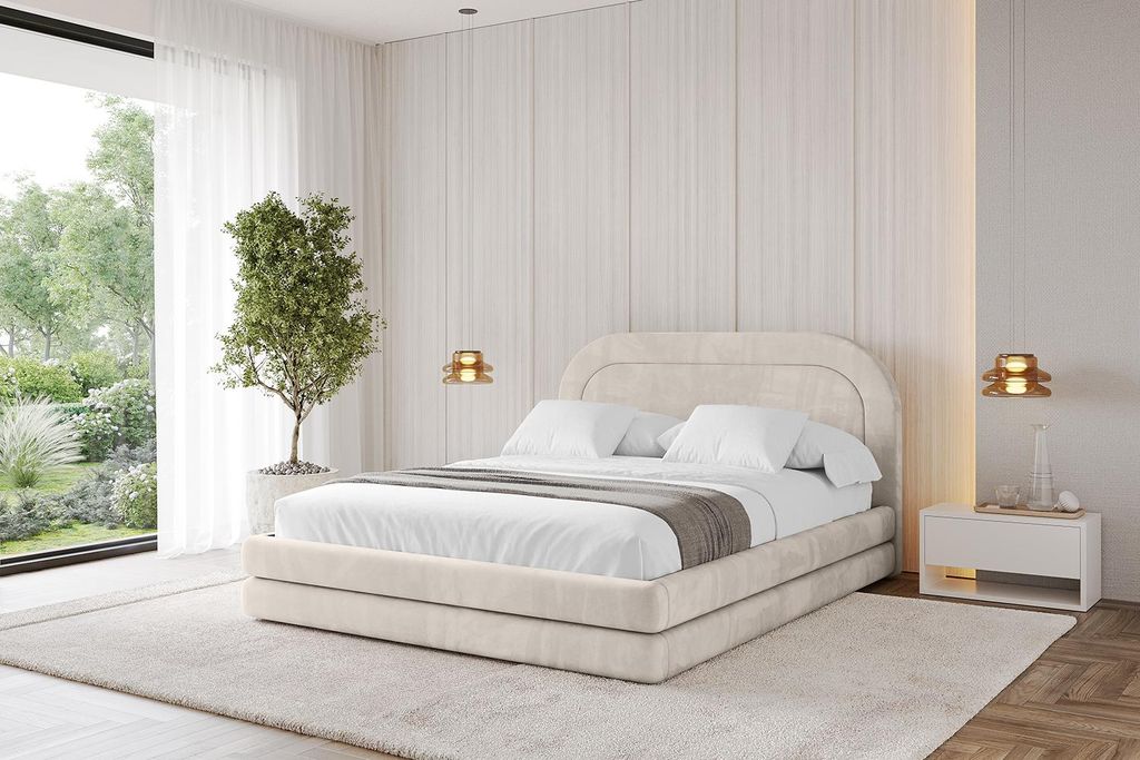 ALTDECOR Polsterbett mit Bettkasten - LERIS 120x200 Beige- Bett mit Matratze H3/H4, Kopfteil, Boxbett, Doppelbett mit Stauraum