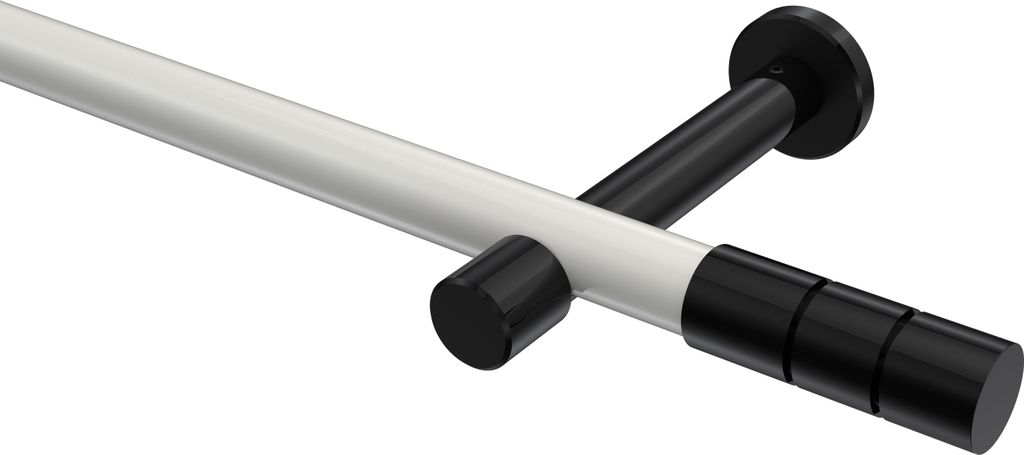 Interdeco Gardinenstange / Vorhangstange Weiß / Schwarz, Typ Prestige Elanto (Rillenzylinder) ohne Ringe, 20 mm Ø 1-läufig, 600 cm