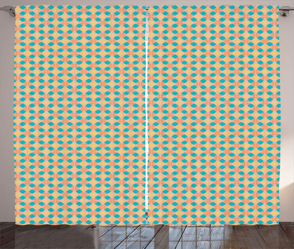 Rideaux moutarde à motifs ronds 280x225 cm avec système boucles-crochets