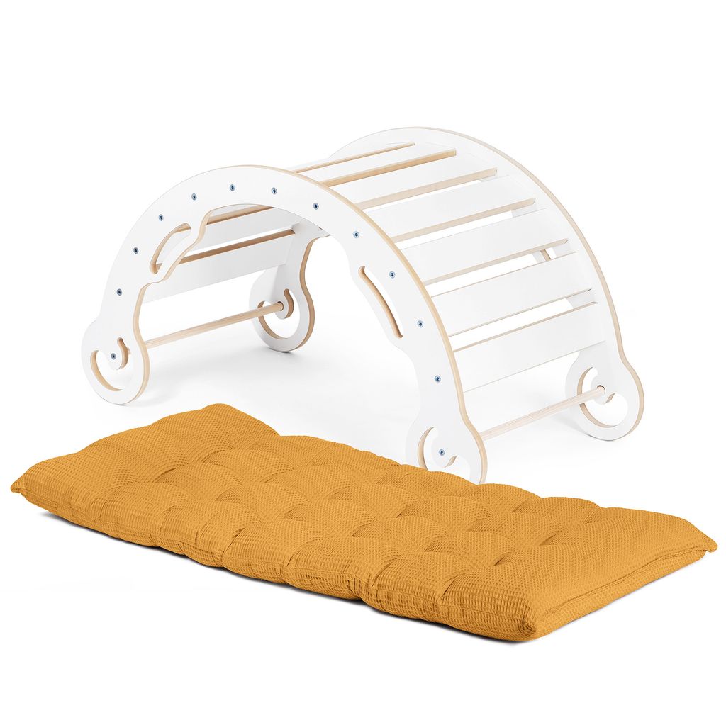 Leo Kletterbogen mit Kissen für Kinder Klettergerüst Indoor MDF Weiß, Senffarbe