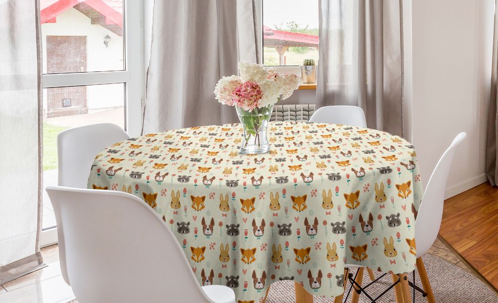 ABAKUHAUS Waldtiere Runde Tischdecke, floral Tiere, Kreis Tischdecke Abdeckung für Esszimmer Küche Dekoration, 150 cm, Mehrfarbig