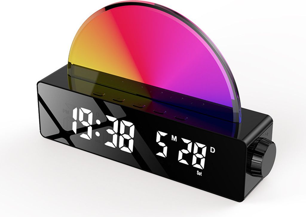 Sonnenaufgang Wecker Zeit Datum Woche Temperatur Doppel alarm Sonnenuntergang Schlaf hilfe Umgebungs licht Tisch uhr dimmbar Aufwachen LED Uhr, Sch...