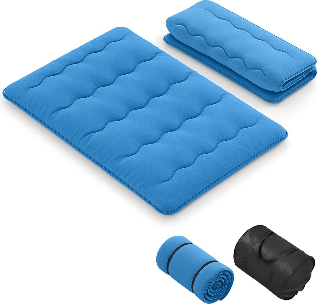 Bodenmatratze 140x200 cm, Futon Matratze Japanisch, Tatami Matte Faltbar & Tragbar, Klappmatratze mit Tragetasche & Abnehmbarer Bezug, Blau