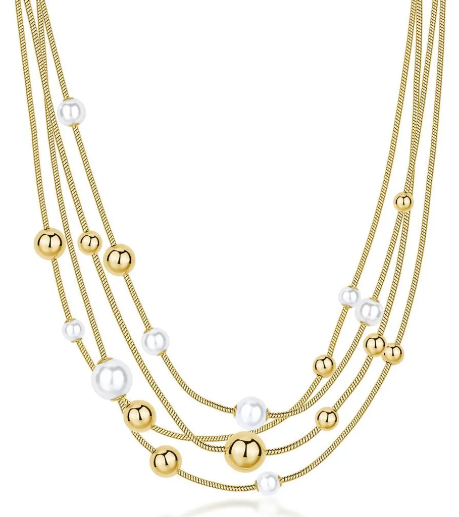 Collier perles Perfect BPC51 plaqué or - Design superposé triple rangée