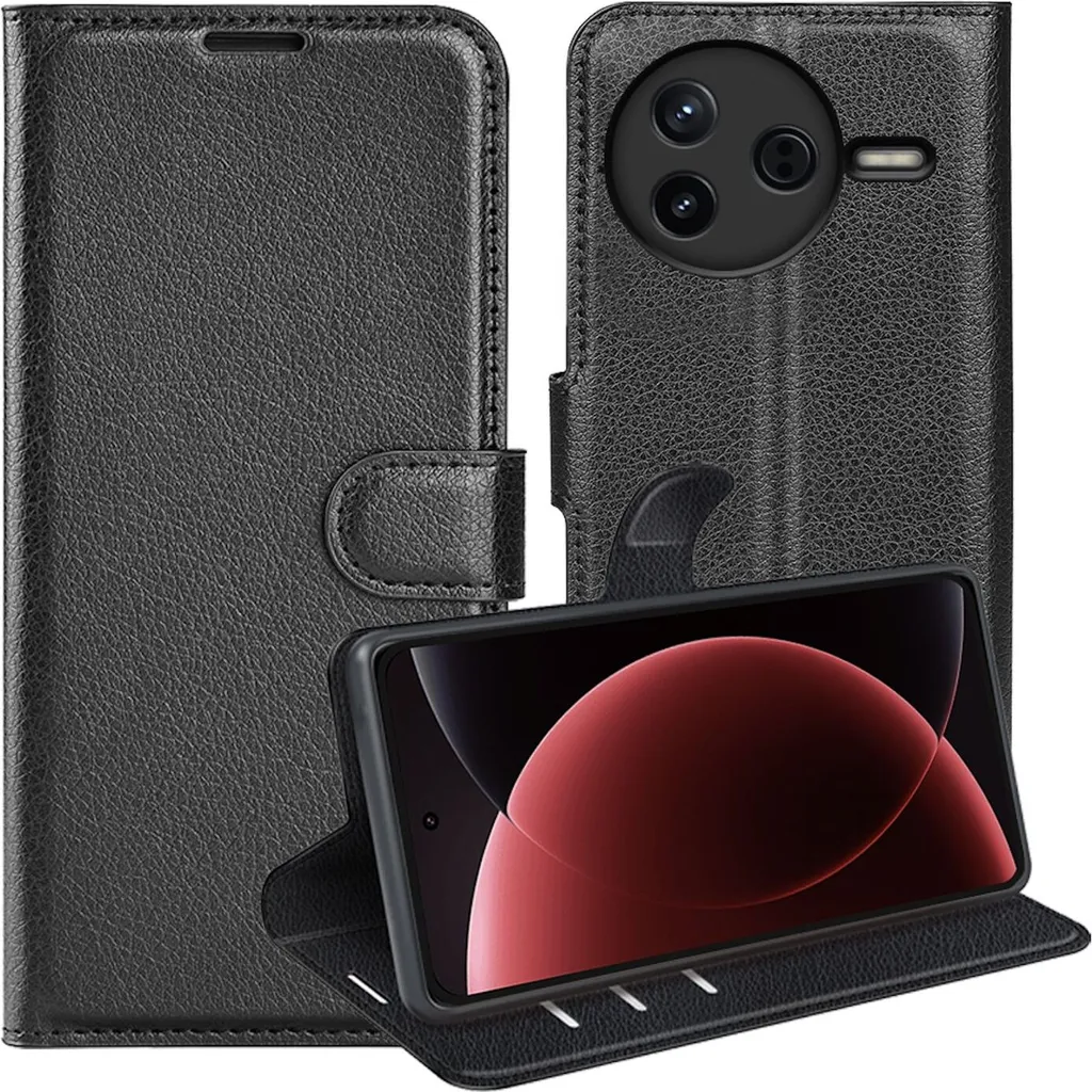 Custodia a Libro Xiaomi Poco F7 Pro: Protezione in Pelle Finta Nera